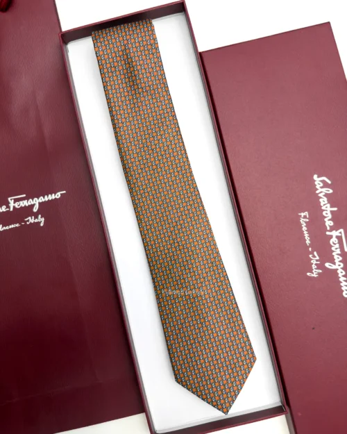 Ferragamo orange Pegasus print silk tie