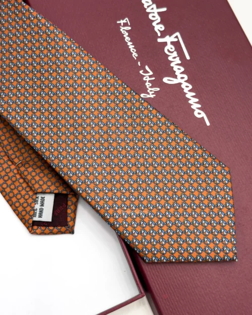 Ferragamo orange Pegasus print silk tie