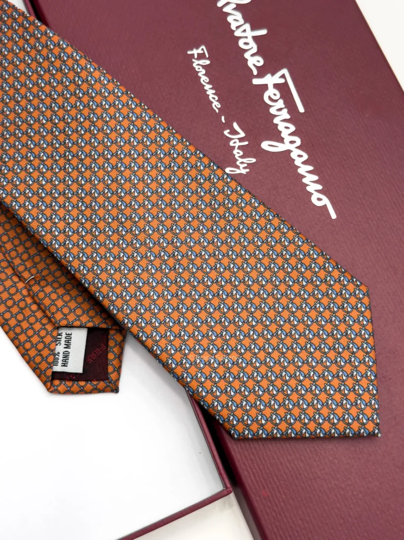 Ferragamo orange Pegasus print silk tie