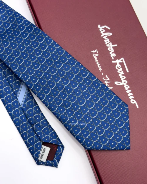 Ferragamo blue hockey print silk tie