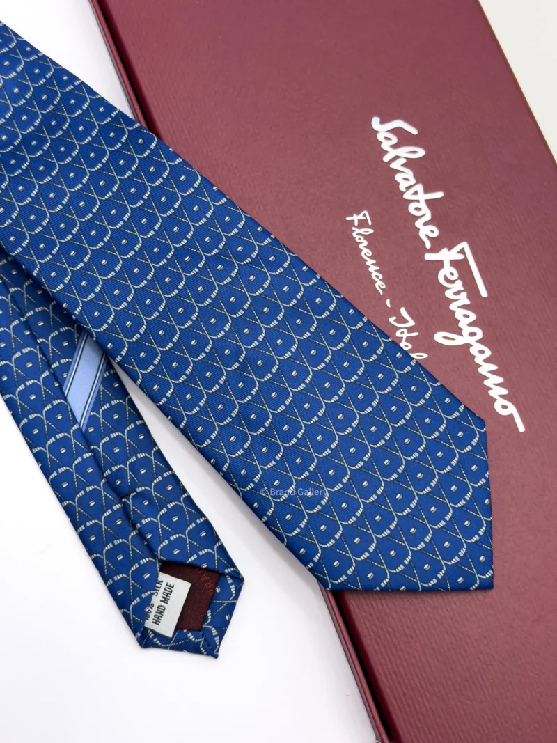 Ferragamo blue hockey print silk tie