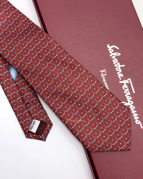 Ferragamo bordeaux hockey print silk tie