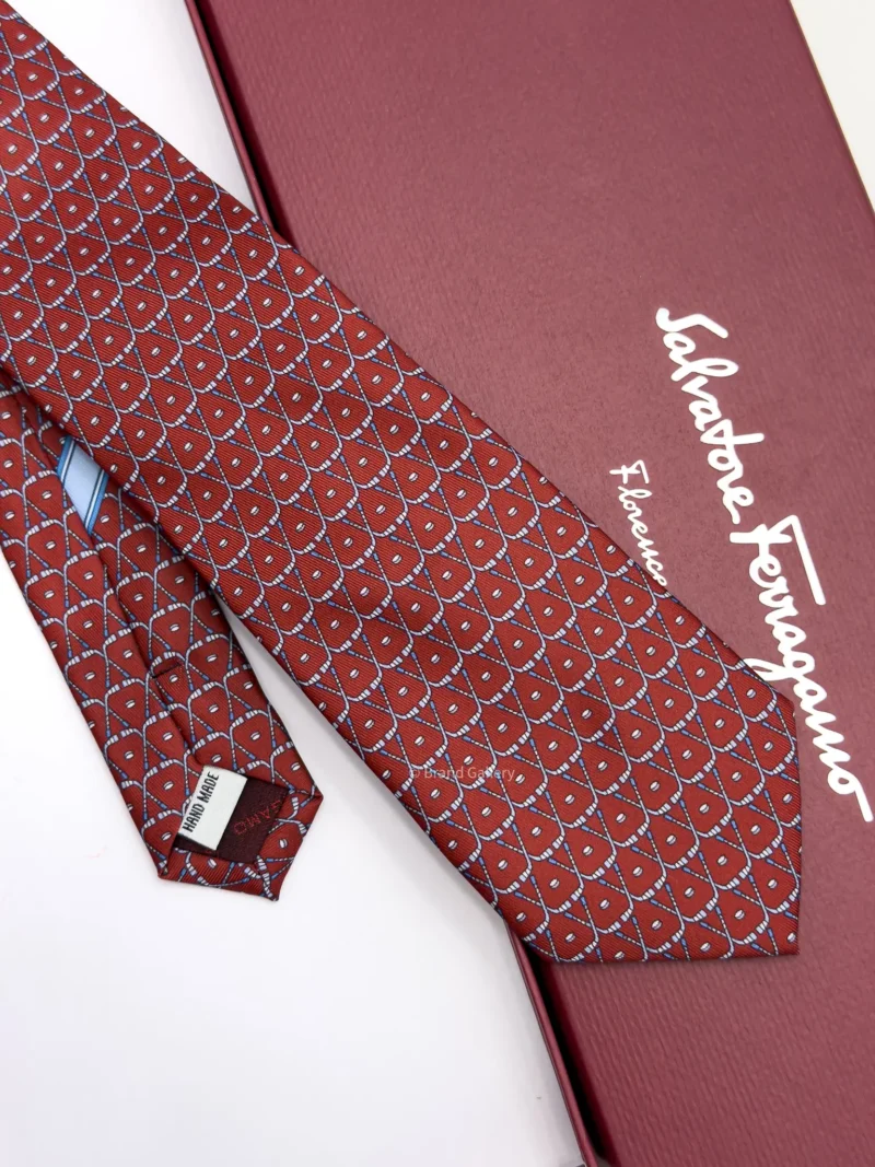 Ferragamo bordeaux hockey print silk tie