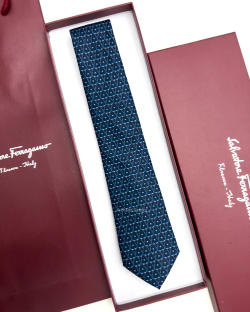 Ferragamo Navy hockey print silk tie