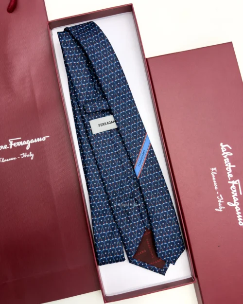 Ferragamo Navy hockey print silk tie