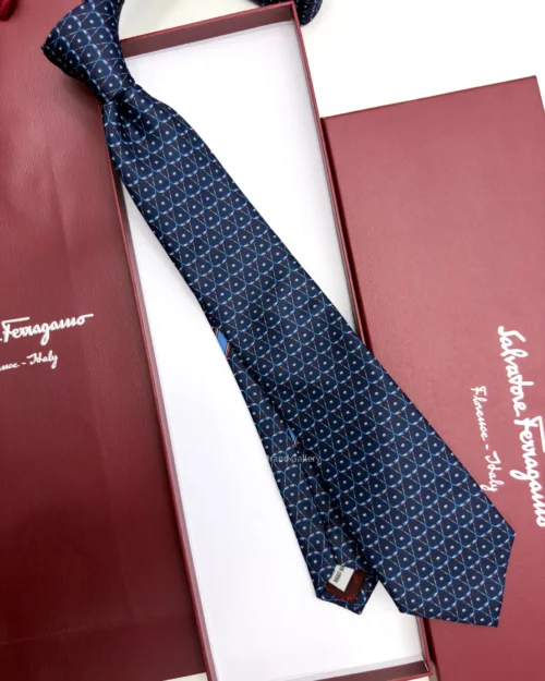 Ferragamo Navy hockey print silk tie