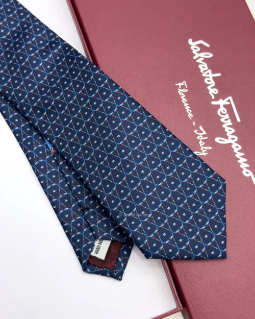 Ferragamo Navy hockey print silk tie