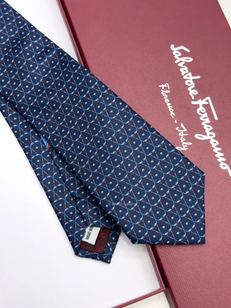 Ferragamo Navy hockey print silk tie