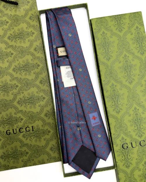 Gucci blue grey and red GG silk jacquard tie