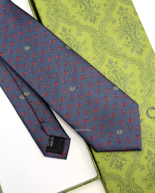 Gucci blue grey and red GG silk jacquard tie