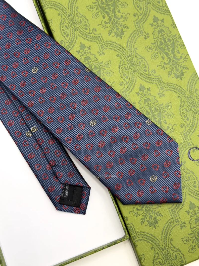 Gucci blue grey and red GG silk jacquard tie