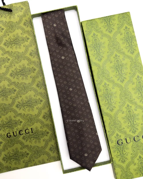Gucci brown and beige GG silk jacquard tie