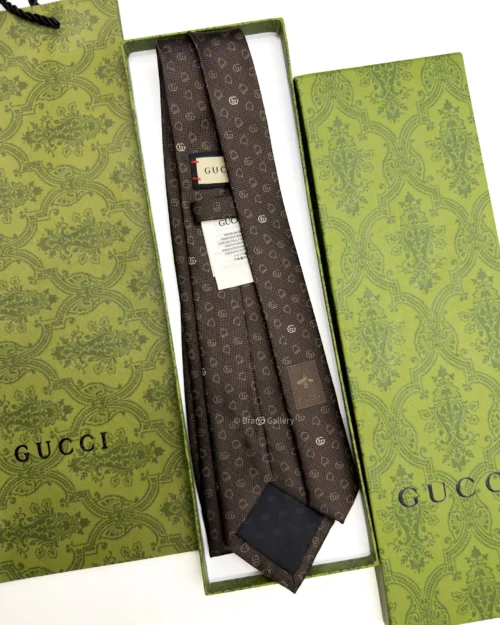 Gucci brown and beige GG silk jacquard tie