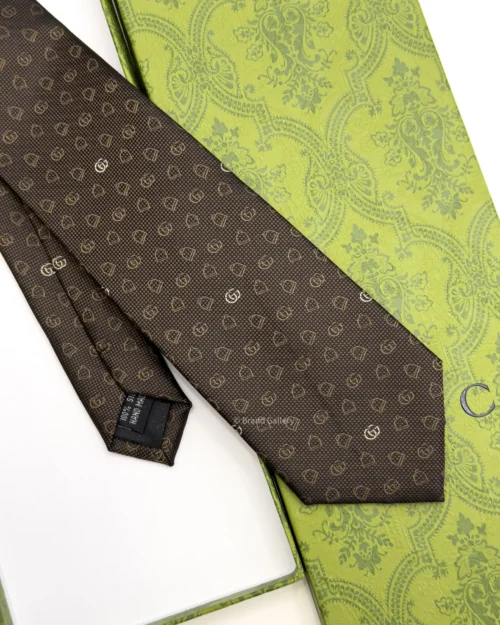 Gucci brown and beige GG silk jacquard tie