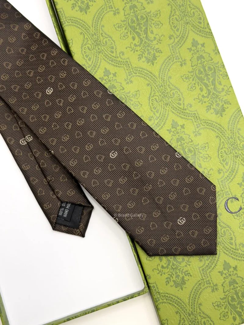 Gucci brown and beige GG silk jacquard tie
