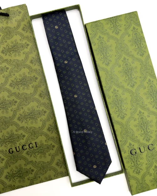 Gucci dark blue and green GG silk jacquard tie