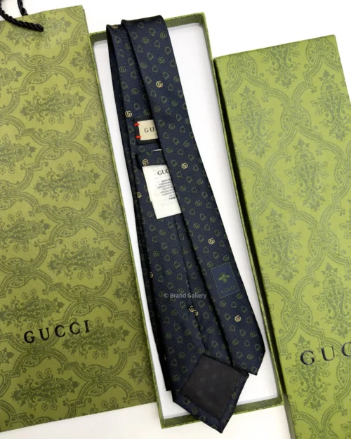 Gucci dark blue and green GG silk jacquard tie