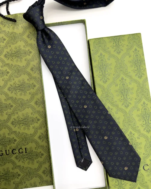 Gucci dark blue and green GG silk jacquard tie