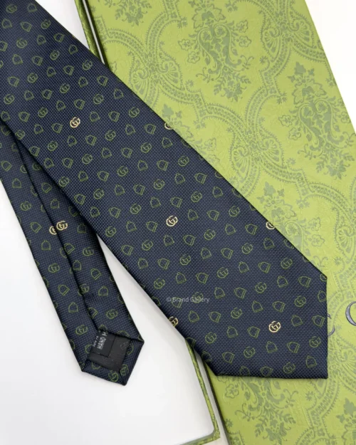 Gucci dark blue and green GG silk jacquard tie