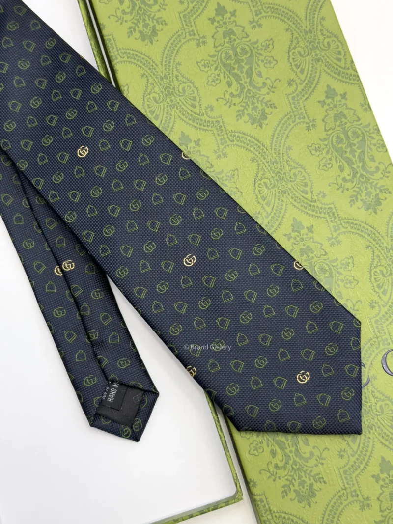 Gucci dark blue and green GG silk jacquard tie