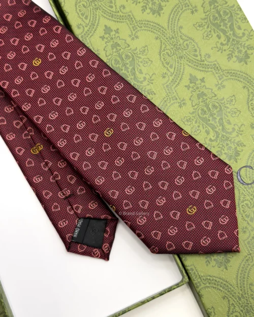 Gucci burgundy and pink GG silk jacquard tie