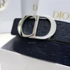 Dior reversible navy blue and black printed leather belt with silver buckle