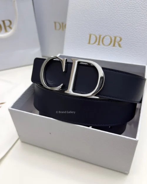 Dior reversible navy blue and black leather belt with silver CD buckle