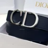 Dior reversible navy blue and black leather belt with silver CD buckle
