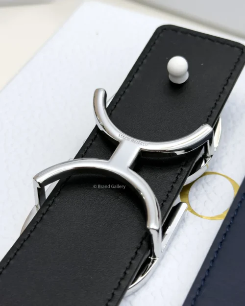 Dior reversible navy blue and black leather belt with silver CD buckle