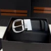Zegna reversible black and navy blue grained leather belt with shiny silver buckle