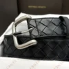 Bottega Veneta black Intrecciato woven leather belt with polished silver-tone buckle