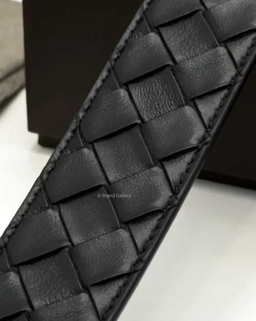 Bottega Veneta black Intrecciato woven leather belt with polished silver-tone buckle