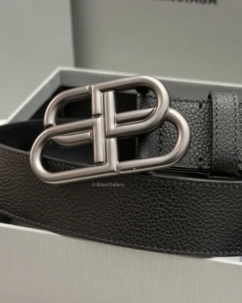 Balenciaga BB Large black grained calfskin belt with aged dark gunmetal buckle