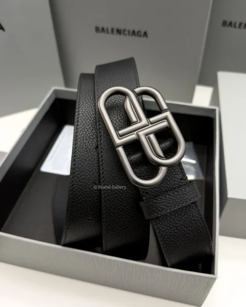 Balenciaga BB Large black grained calfskin belt with aged dark gunmetal buckle
