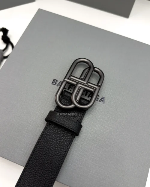 Balenciaga BB Large black grained calfskin belt with aged dark gunmetal buckle