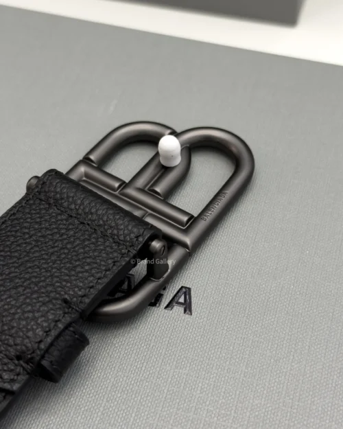 Balenciaga BB Large black grained calfskin belt with aged dark gunmetal buckle