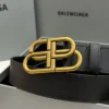 Balenciaga BB Large black grained calfskin belt with aged gold-tone buckle