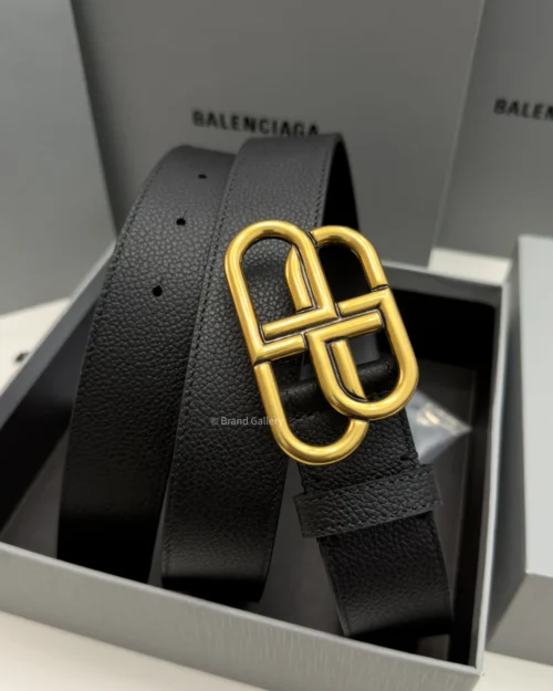 Balenciaga BB Large black grained calfskin belt with aged gold-tone buckle