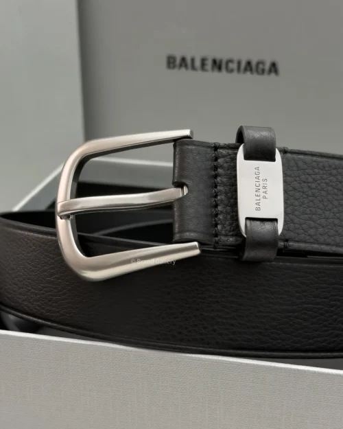 Balenciaga men’s black calfskin suit belt with aged silver buckle