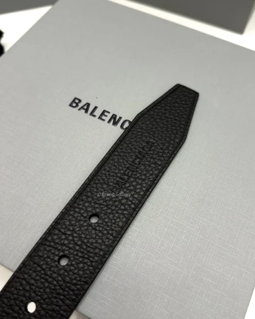 Balenciaga men’s black calfskin suit belt with aged silver buckle