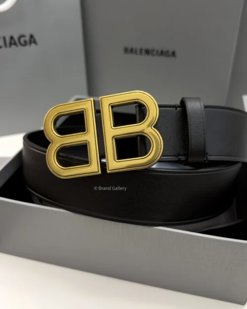 Balenciaga BB Hourglass black calfskin belt with aged gold-tone buckle