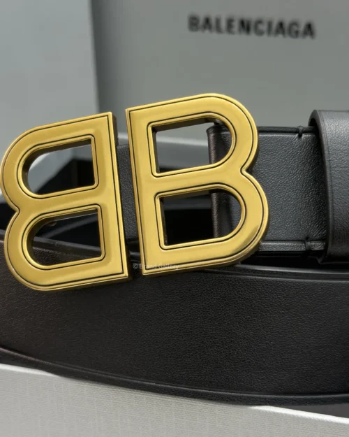 Balenciaga BB Hourglass black calfskin belt with aged gold-tone buckle