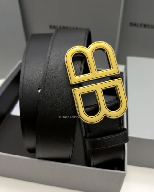 Balenciaga BB Hourglass black calfskin belt with aged gold-tone buckle