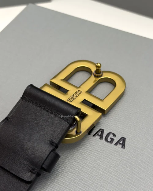 Balenciaga BB Hourglass black calfskin belt with aged gold-tone buckle