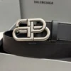 Balenciaga BB Large black smooth calfskin belt with aged silver interlocked buckle